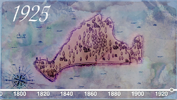Map of Martha's Vineyard with timeline